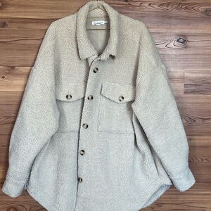 Good American Tan Sherpa Shirt Jacket. NWOT